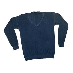 prAna Milani V Neck Sweater Thermal Waffle Knit Blue Organic Cotton